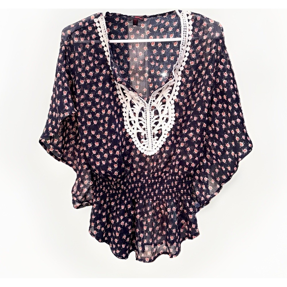 Bongo Retro Sheer Crochet Y2K Lace Bohemian Artsy Romantic Peasant Blouse Size M